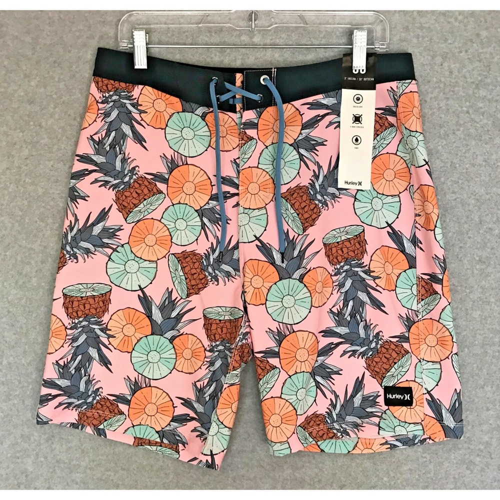 New! Hurley Weekender Boardshorts Mens 30" Swim Shorts Pineapple Print Quick Dry